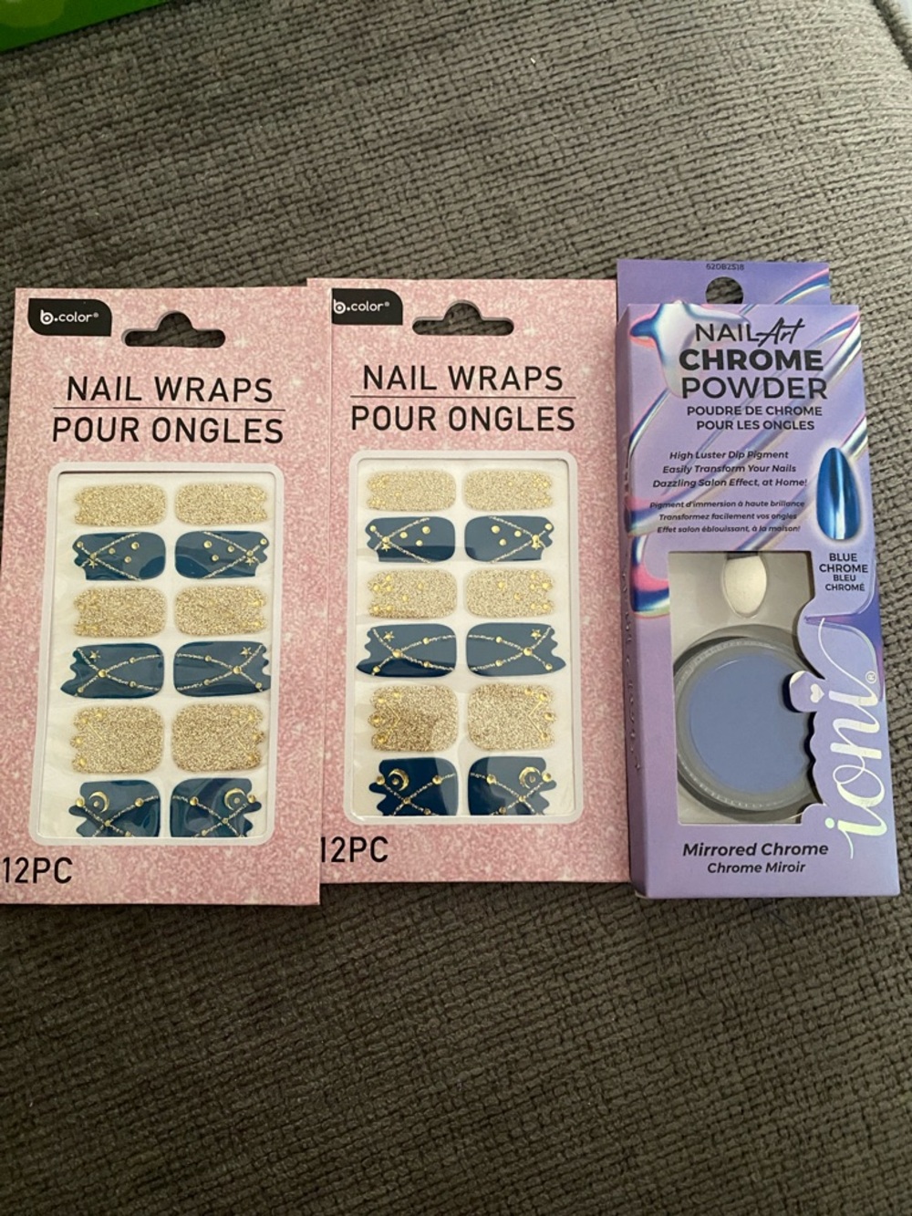 b.color Nail Wraps & Ioni Blue Chrome Powder Set - Blue & Gold